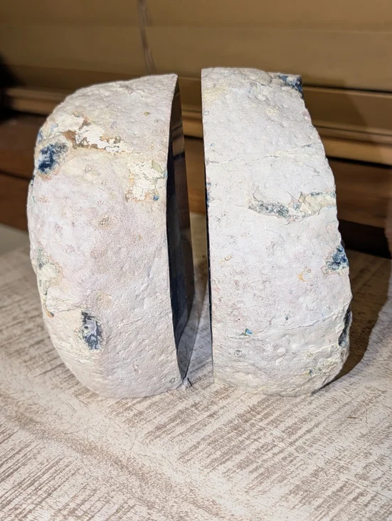 Pair Of Agate Geodes Bookends or Design Pieces Cobalt Blue + Tiny Druzy Pockets - Picture 11 of 13